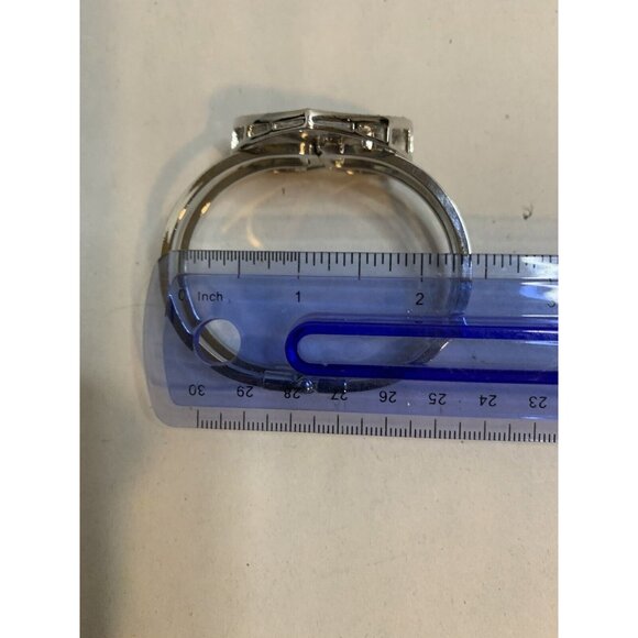 Silver Tone Rhinestone Heart Cuff Bracelet Hinged Bangle Sparkle Glam Gift - Picture 6 of 6